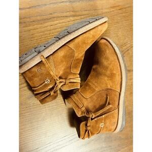 BORN Tarkiln Booties Womens 10 Brown Suede Ankle Boots Zip Leather Wrap Laces